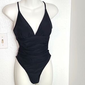 Aolro One-piece Bathing Suit,  Black with Cut-outs,  Size Medium,  NWT